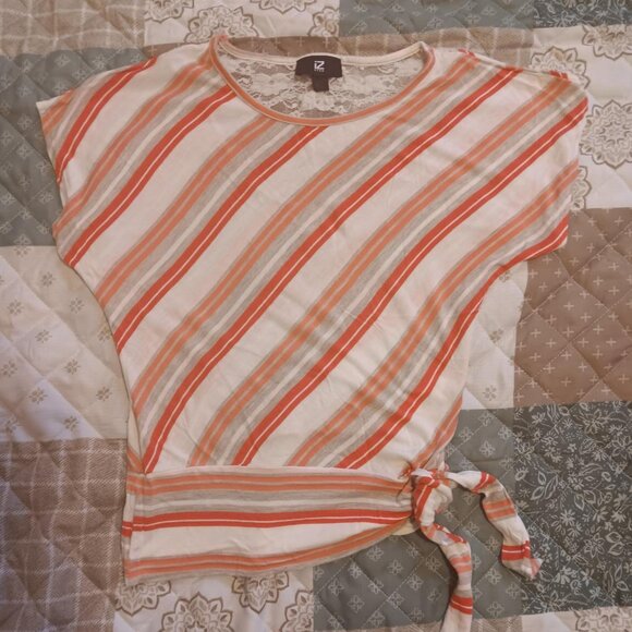 IZByer striped coral and tan casual shirt. - Picture 1 of 4